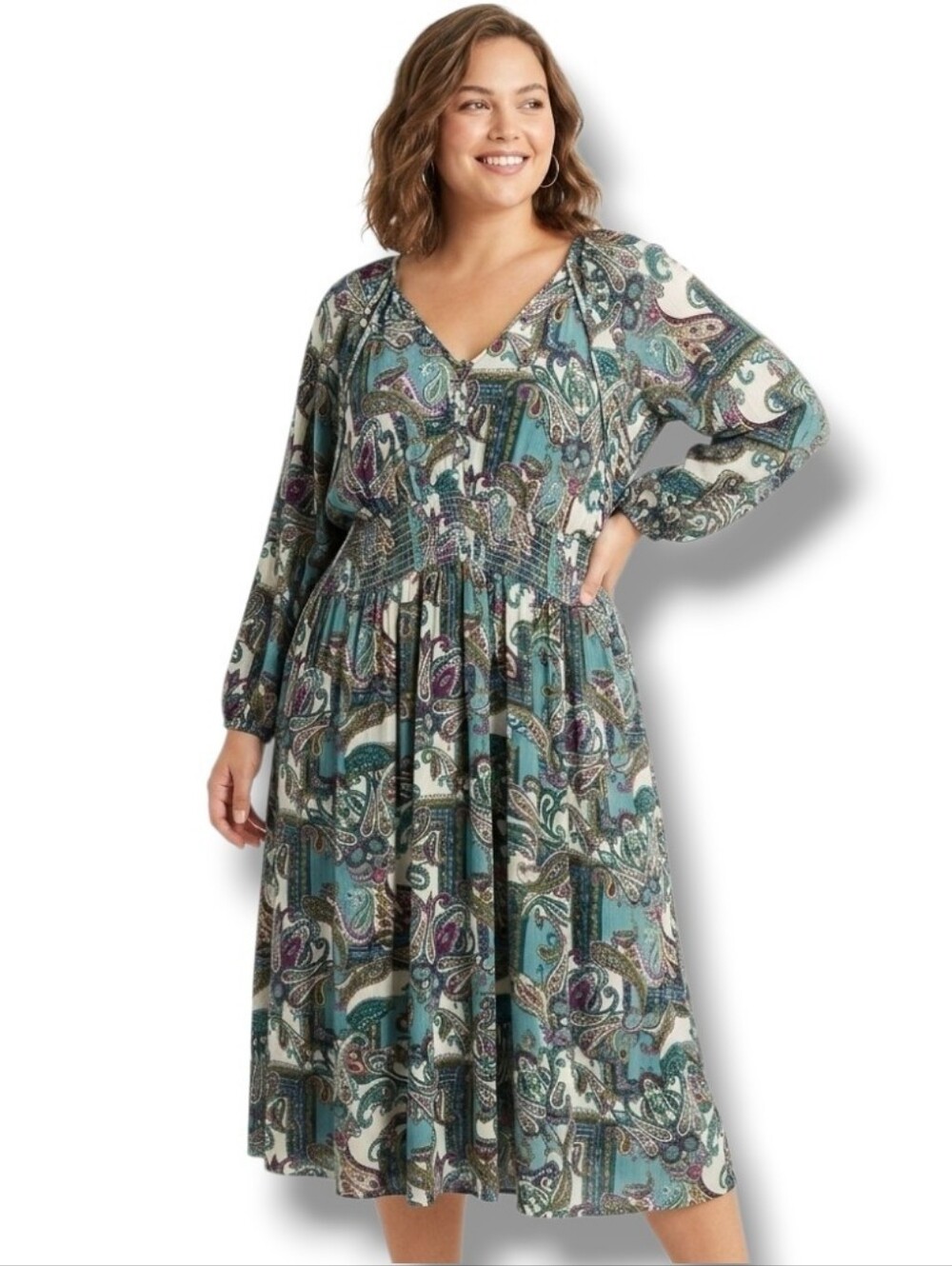 Kate & Sam Women’s Paisley Boho Midi Dress – Size XXL, gently used